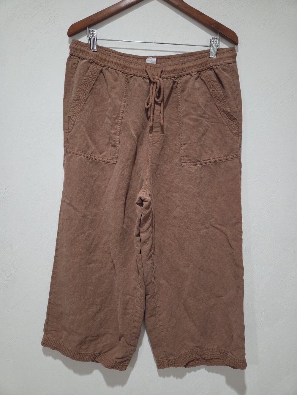 Joie Linen Cropped Wide Leg Terracotta Brown Pants